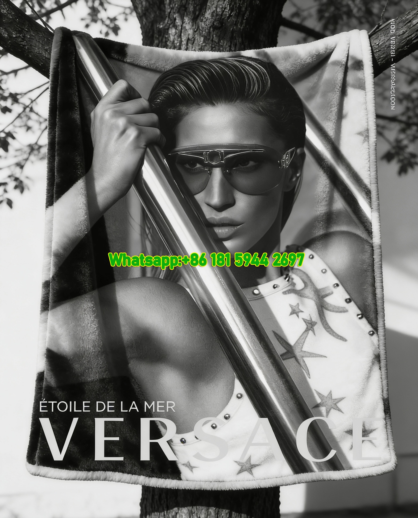 Versace Etoile De La Mer Fashion Print Black and White Flannel Sofa Throw Blanket IMG_1573